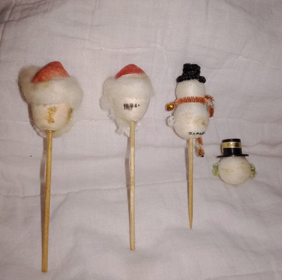 Mid Century Modern Christmas Cotton Spun Santa Snowman Cake Cupcake Topper Lot - Picture 6 of 9